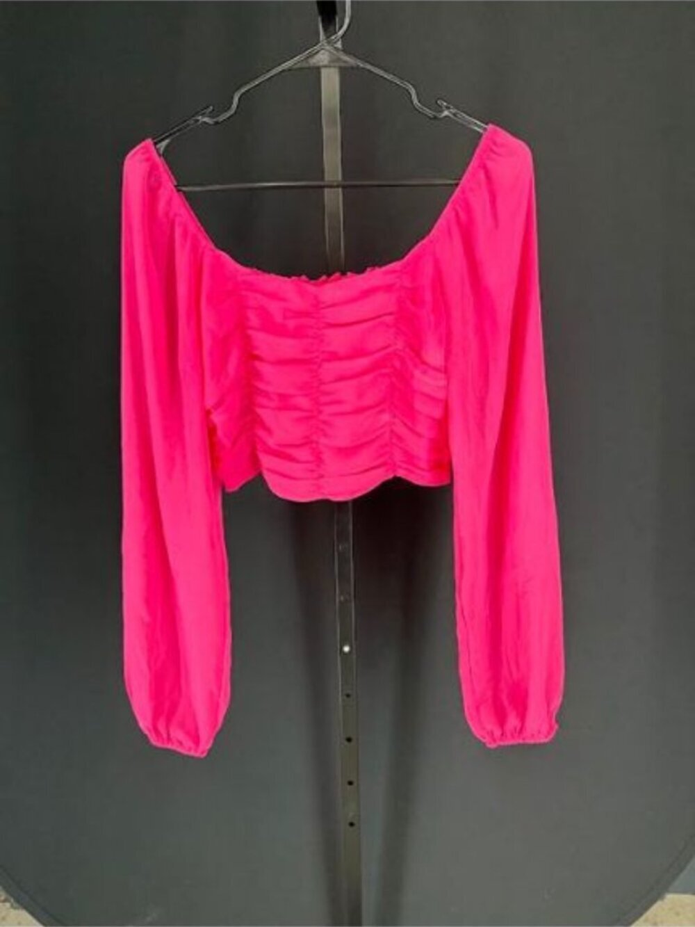 Altar'd State Hot Pink Ruched Long Sleeve Cropped Top